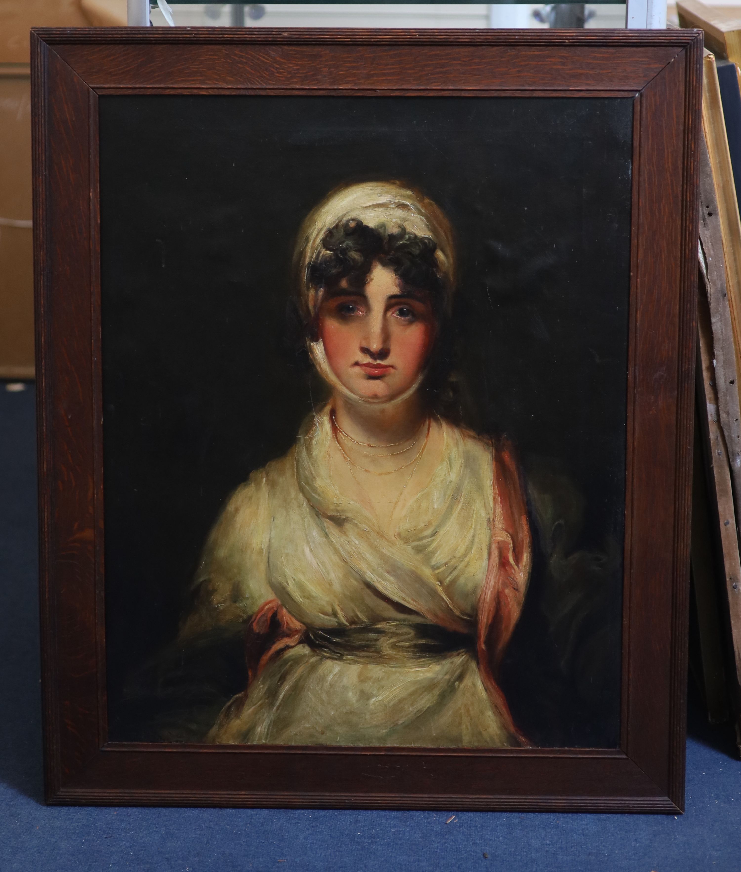 After Sir Thomas Lawrence (1769-1830), Mrs Siddons, as Mrs Haller in ‘The Stranger’, Oil on canvas, 74 x 59 cm.